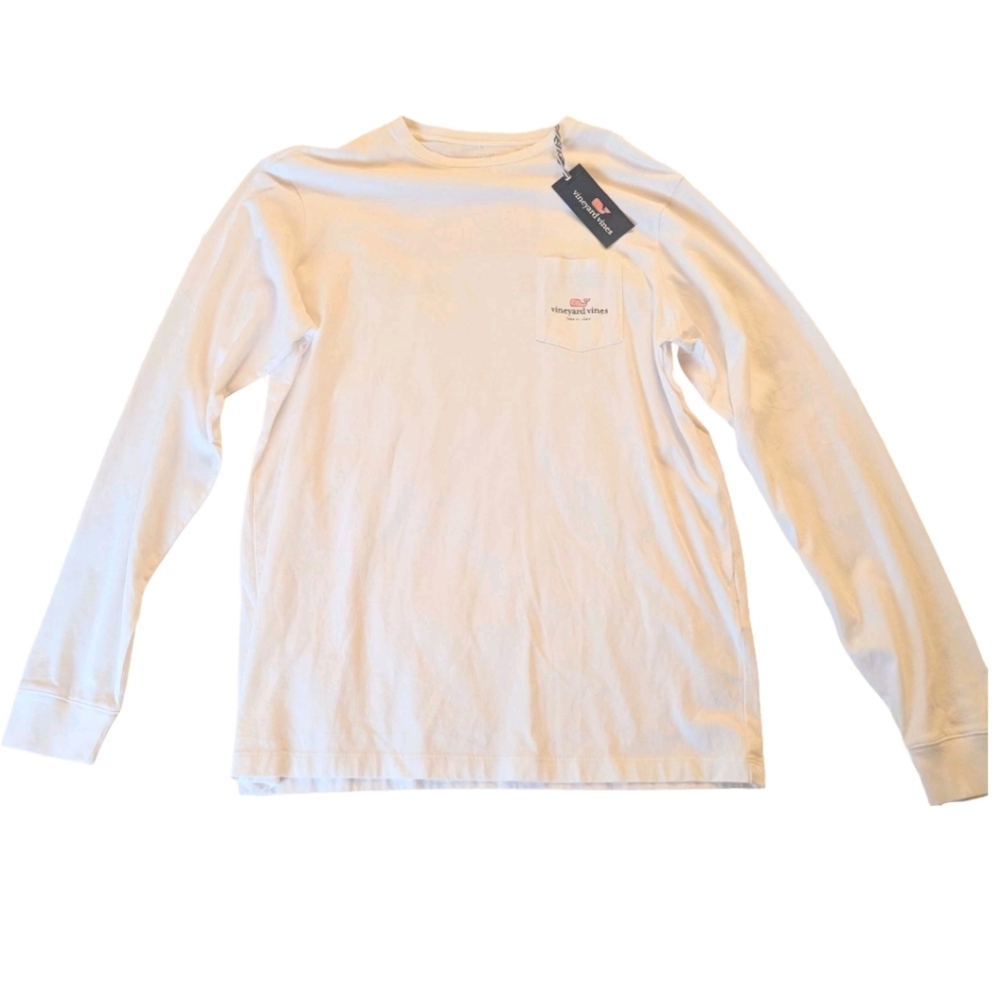 Vineyard Vines White Long Sleeve Pink Whale‎ Lake St. Claire Michigan M Flaw NWT